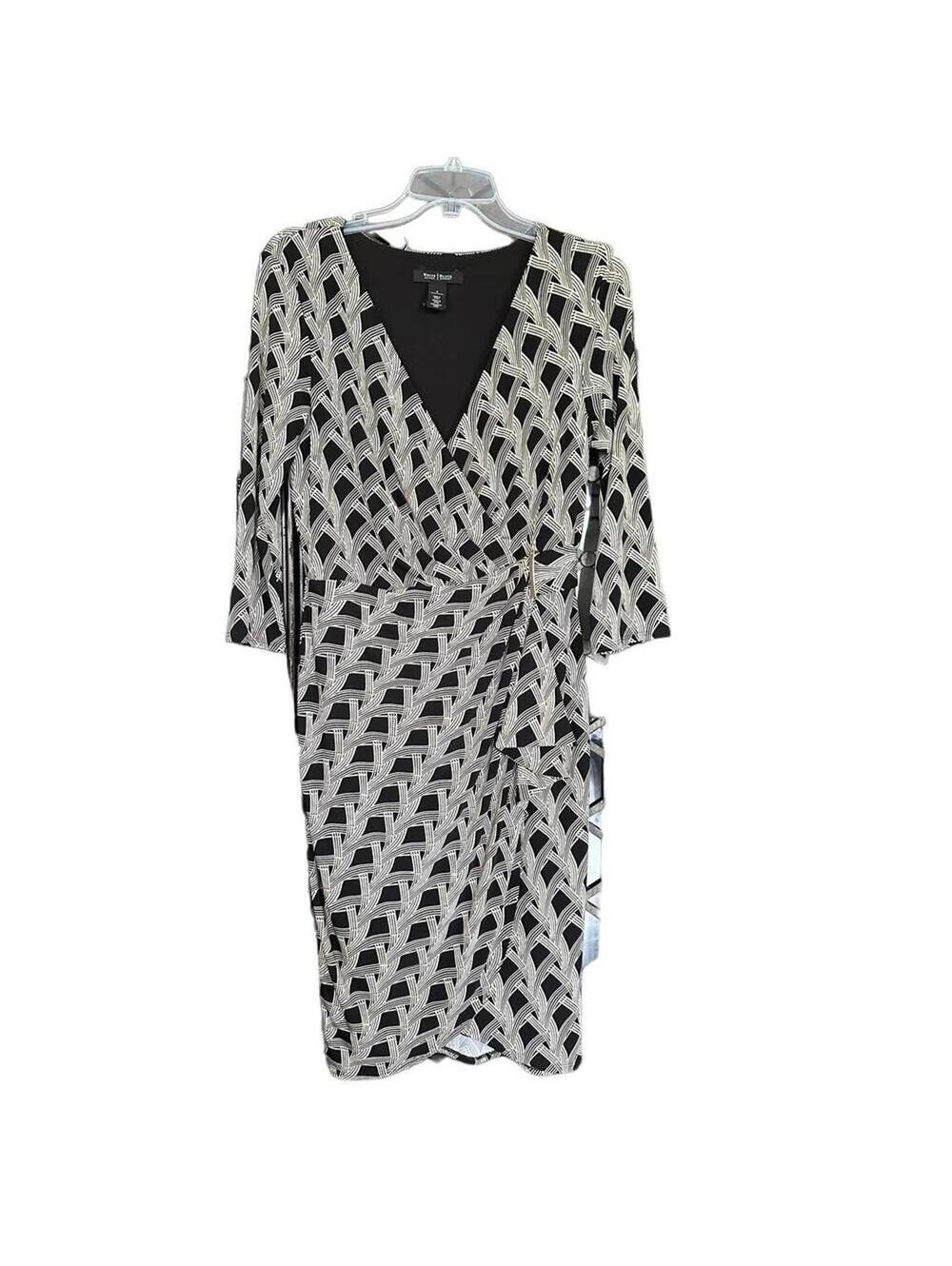 WHBM | Women's Black & Beige 3/4 Sleeve Dress | Size 6 | 0773